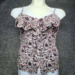American Eagle Womens Strappy Ruffle Floral Tank Top Frilly Medium Button Down